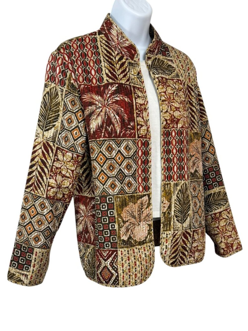 Alfred Dunner Petite 16 Quilted Open Front Jacket Floral Boho